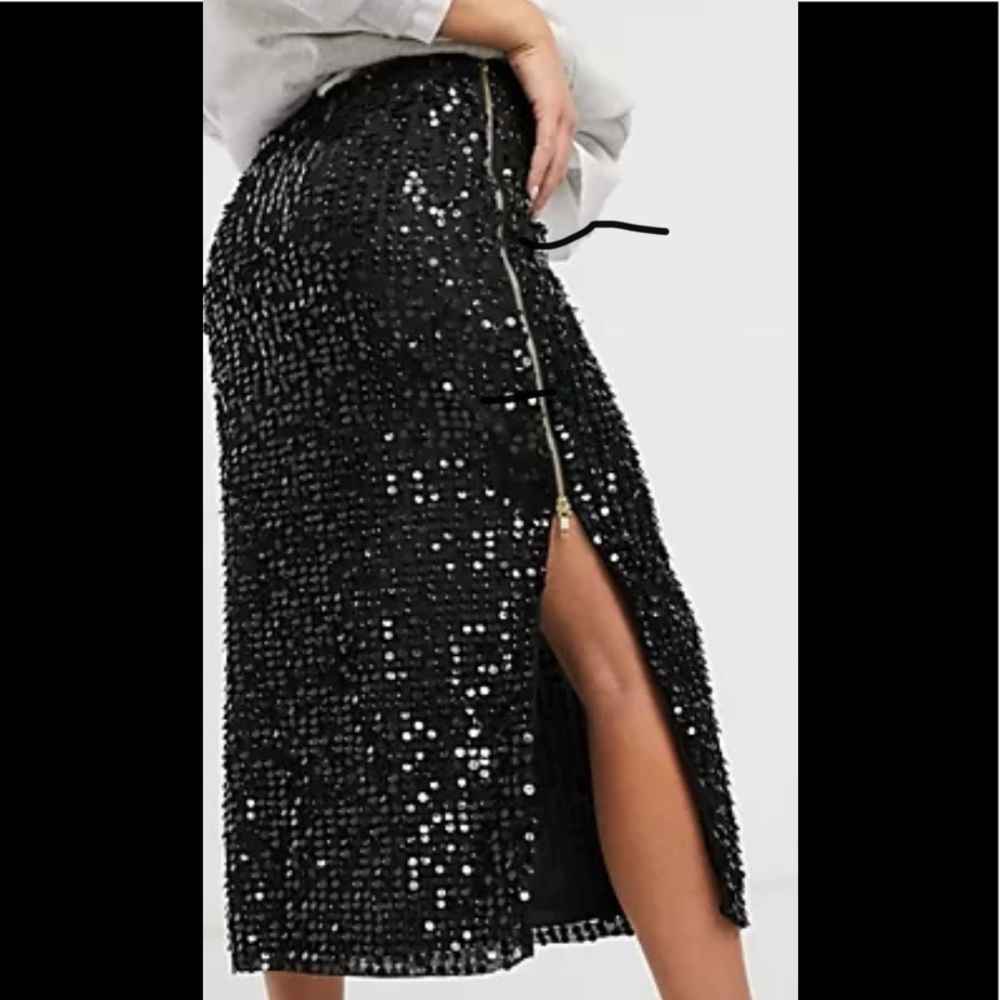 French Connection Black Sequin Double Zip Skirt S - image 1